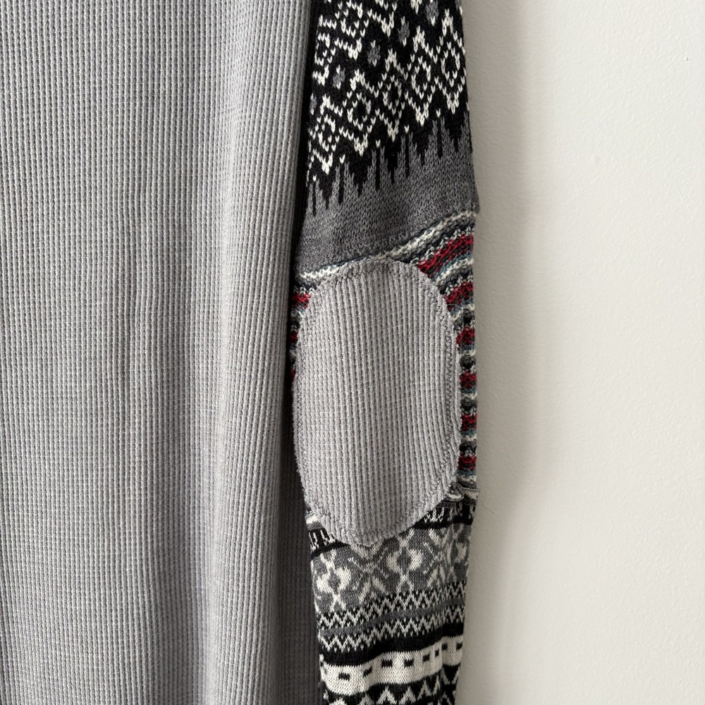 We the Free Waffle Knit Thermal Top Sz L Freedom Graphic Elbow Patches Boho USA - Picture 7 of 11
